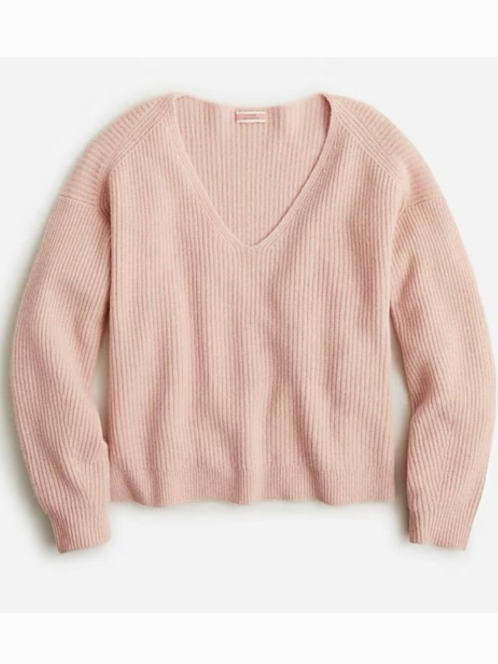 J. Crew Ribbed 100% Cashmere Oversized V-Neck Sweater Dusty Rose Pink Sz Medium